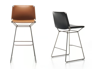 NEIL LEATHER - Sled base tanned leather stool with footrest by MDF Italia - view 2